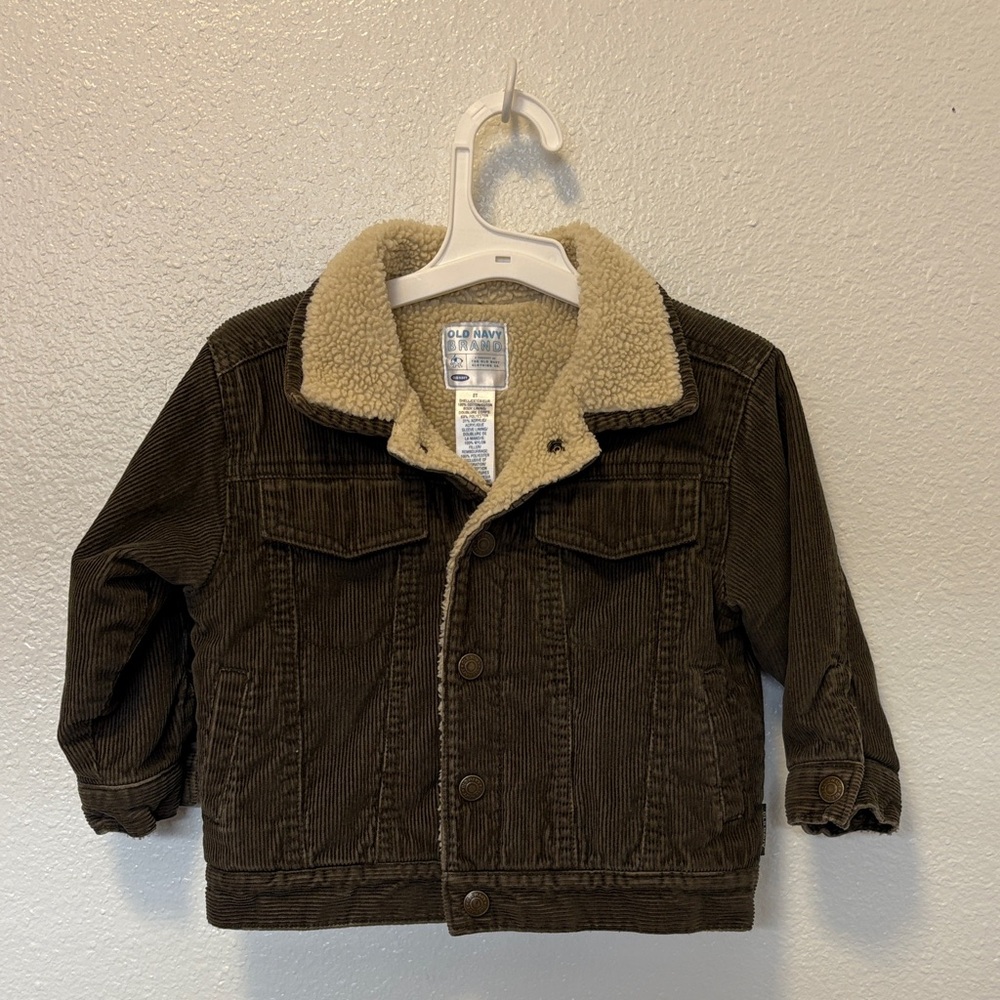 Vintage Old Navy Olive Green Jacket with Cream Sherpa Collar